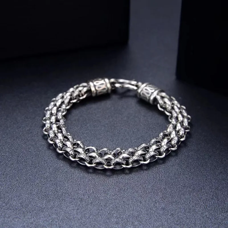 

S925 silver Thai silver ancient punk male silver bracelet man lucky hand creative personality