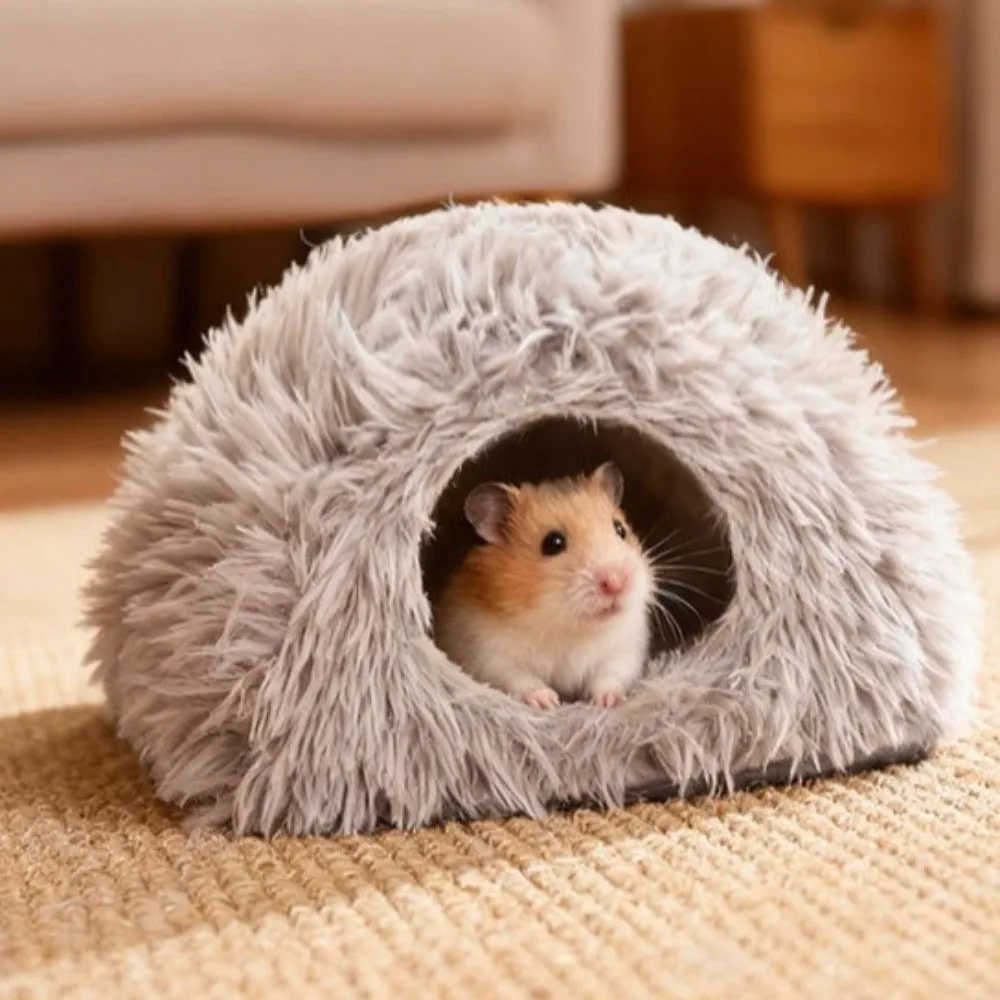 Cute Warm Hamster Plush Nest Comfortable Soft Rabbit Sleeping Nest Non-slip Windproof Mouse Bed House Pet Accessories