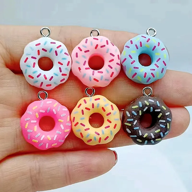 10pcs/lot Cute Hollow Doughnut Resin Food Charms For Earring Bracelet Keychain Pendant Accessory Phone Case Filler Jewelry Make