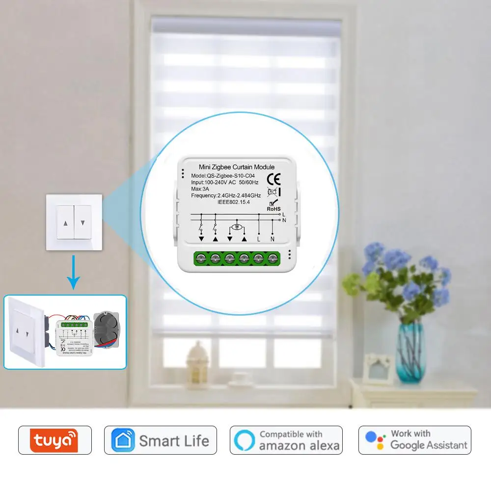 Módulo de cortina ciega con Wifi, interruptor de cortina con Control remoto, obturador enrollable conectado, Motor eléctrico, compatible con Google Home y Alexa, Tuya