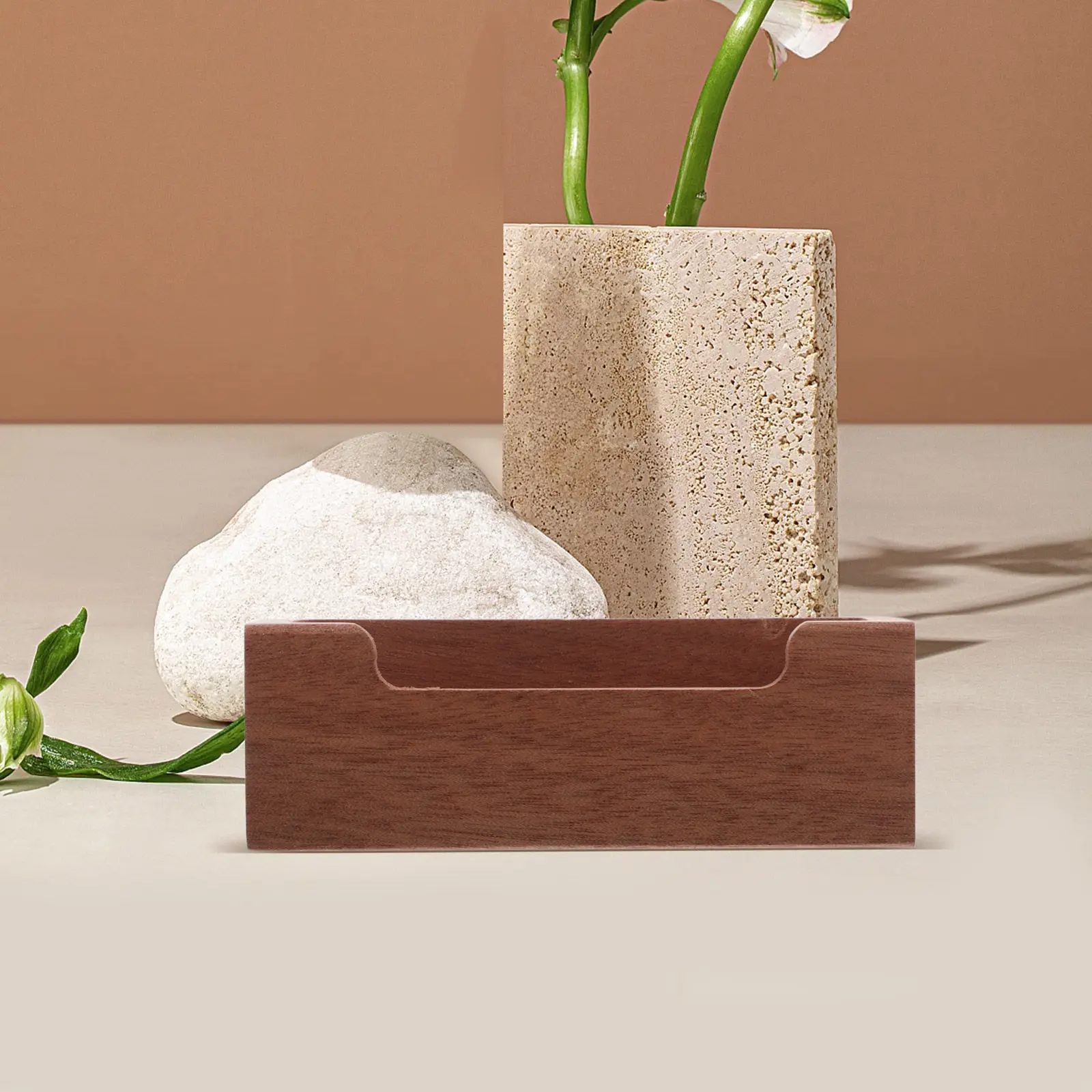 명함 디스플레이 우드 솔리드 우드 데스크탑 명함 홀더 빠른 접근을 위한 우아한 와이드 오프닝 디자인 사무실 책상