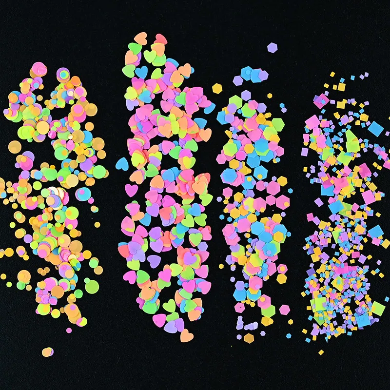 Fluorescence Different Shape Sequins Neon Nail Glitter Flakes 3D Mix Color Nail Art Accessory Gel Polish Manicure Decorations gel nail polish nail glitter nail pigment nail decoration nail decorations nail flakes
