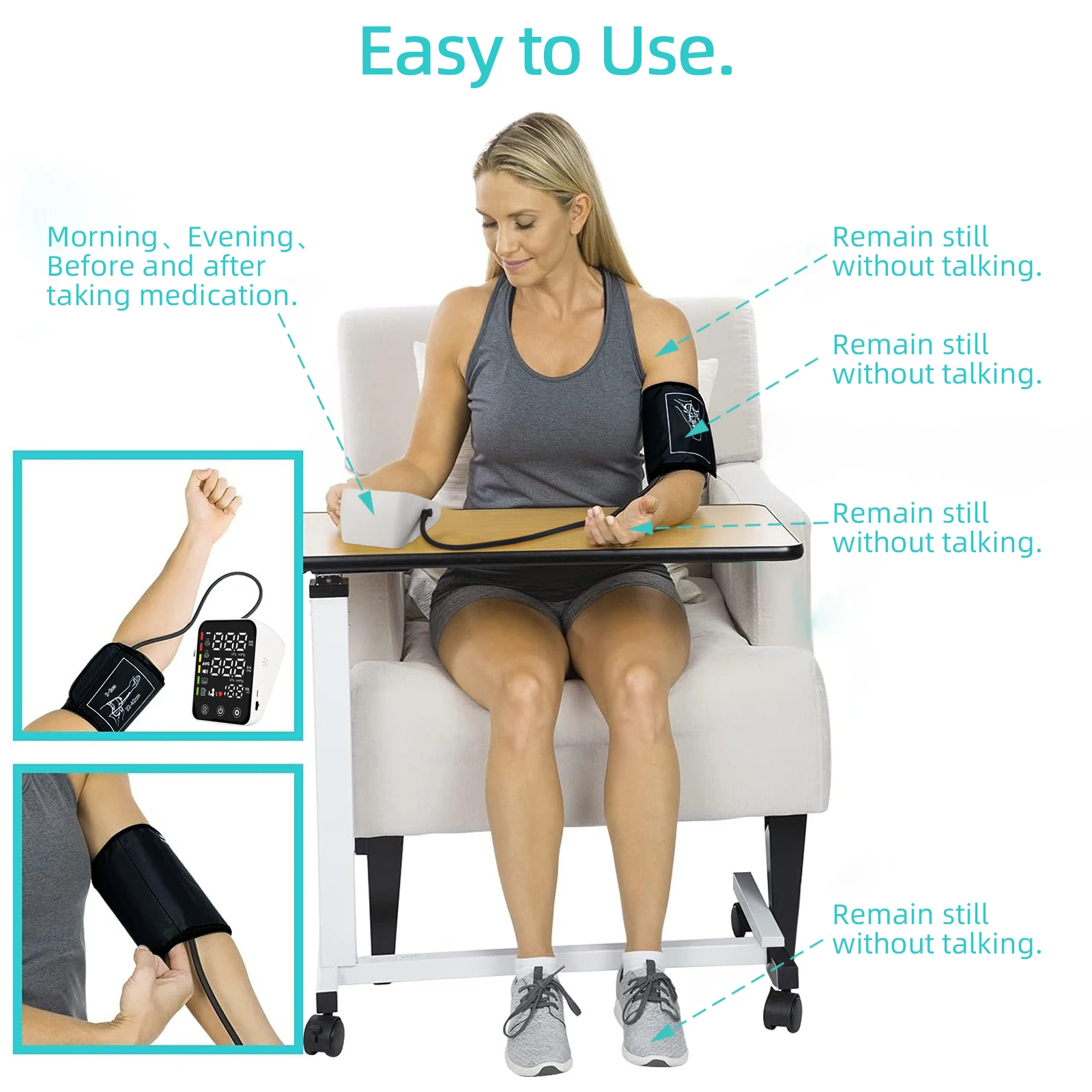 Rechargeable Digital Arm Blood Pressure Monitor Sphygmomanometer Tonometer Tensiometer LED Screen Heart Rate Meter BP Monitor