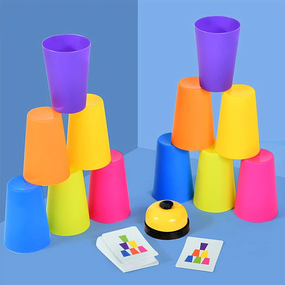 Stack Cup Game With Card Kids Educational Montessori Toys Intellectual