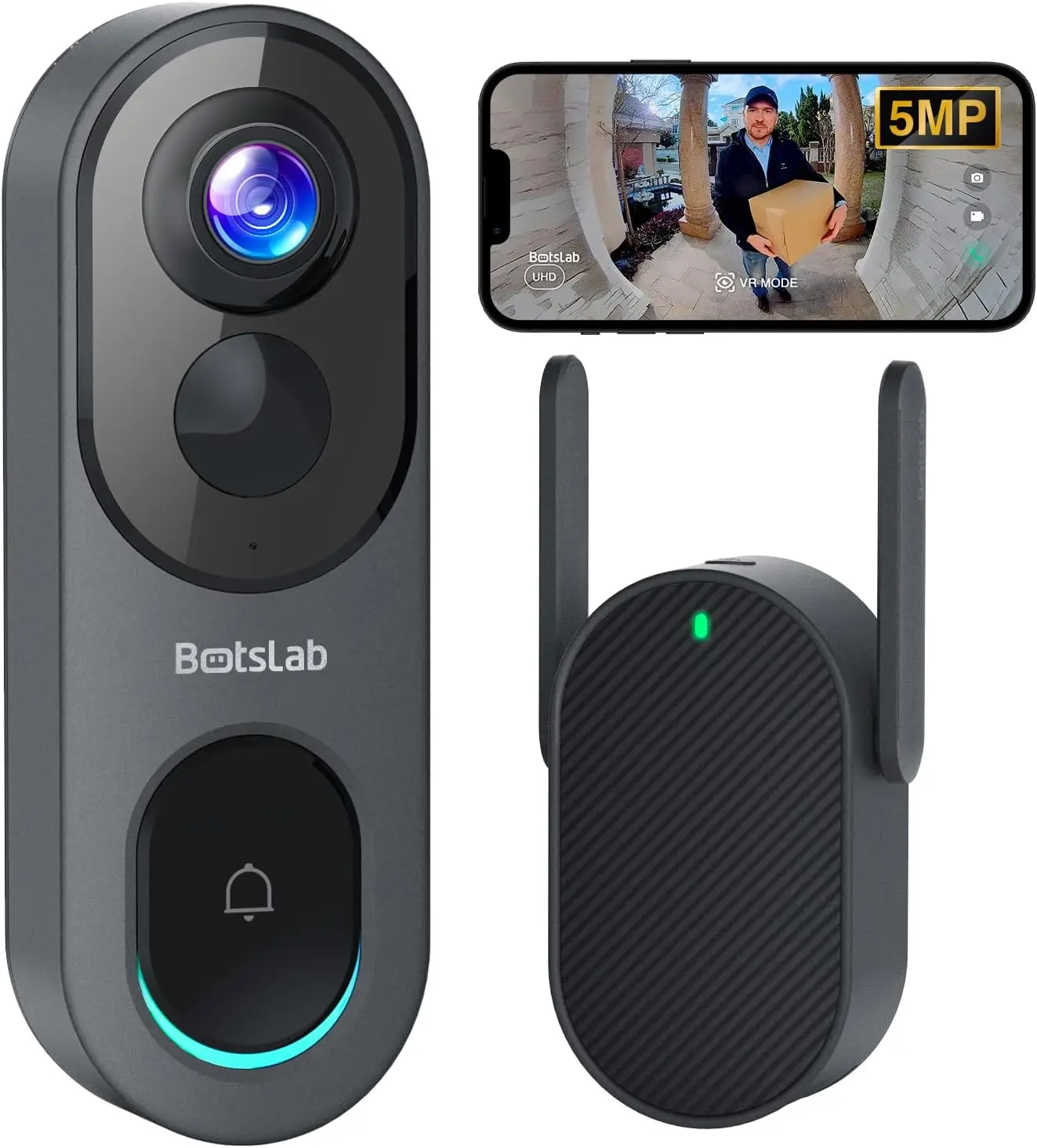 Video Doorbell Camera No Monthly Fee 5MP Wireless Doorbell Camera Head-to-Toe&180&deg; View Battery Powered,AI&PIR Detection
