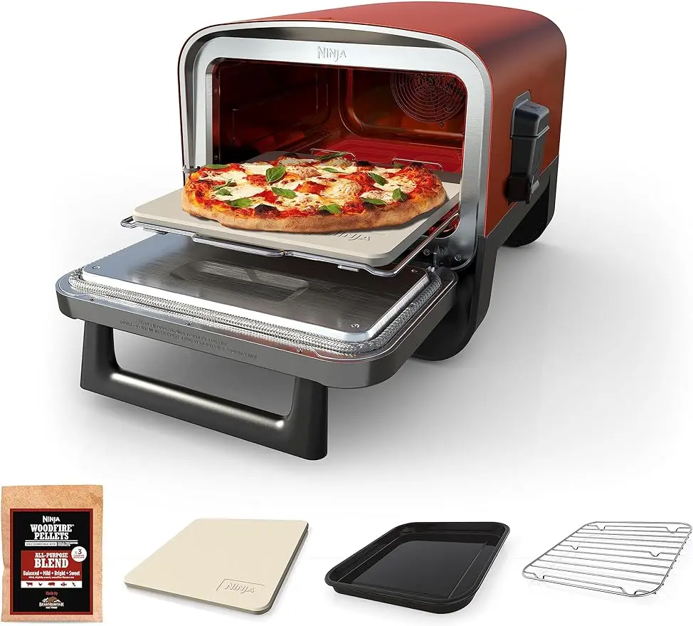 

Ninja Woodfire Pizza Oven, 8-in-1 outdoor oven, 5 Pizza Settings, Ninja Woodfire Technology, 700°F high heat, BBQ smoker, wood p