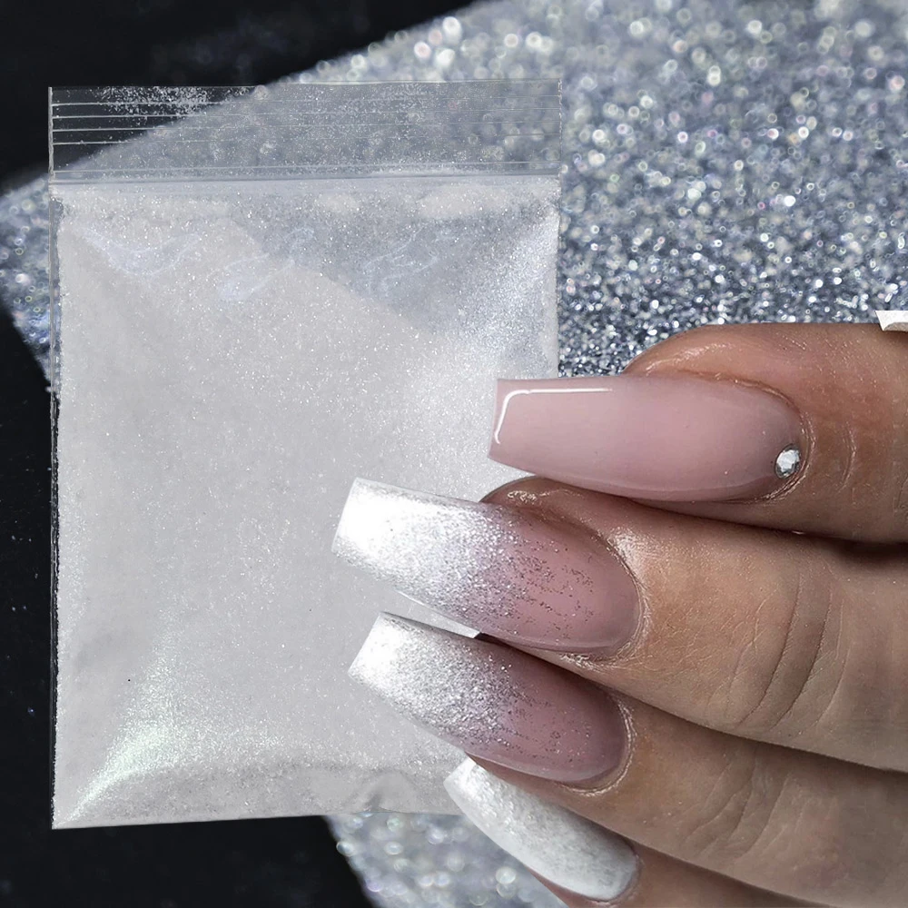 20 G/Borsa Aurora Chrome Unicorn Nail Pigment White Chrome Pearl Nail Powder Sfregamento Dust Shimmer Glitter Wedding Bride Nail Design