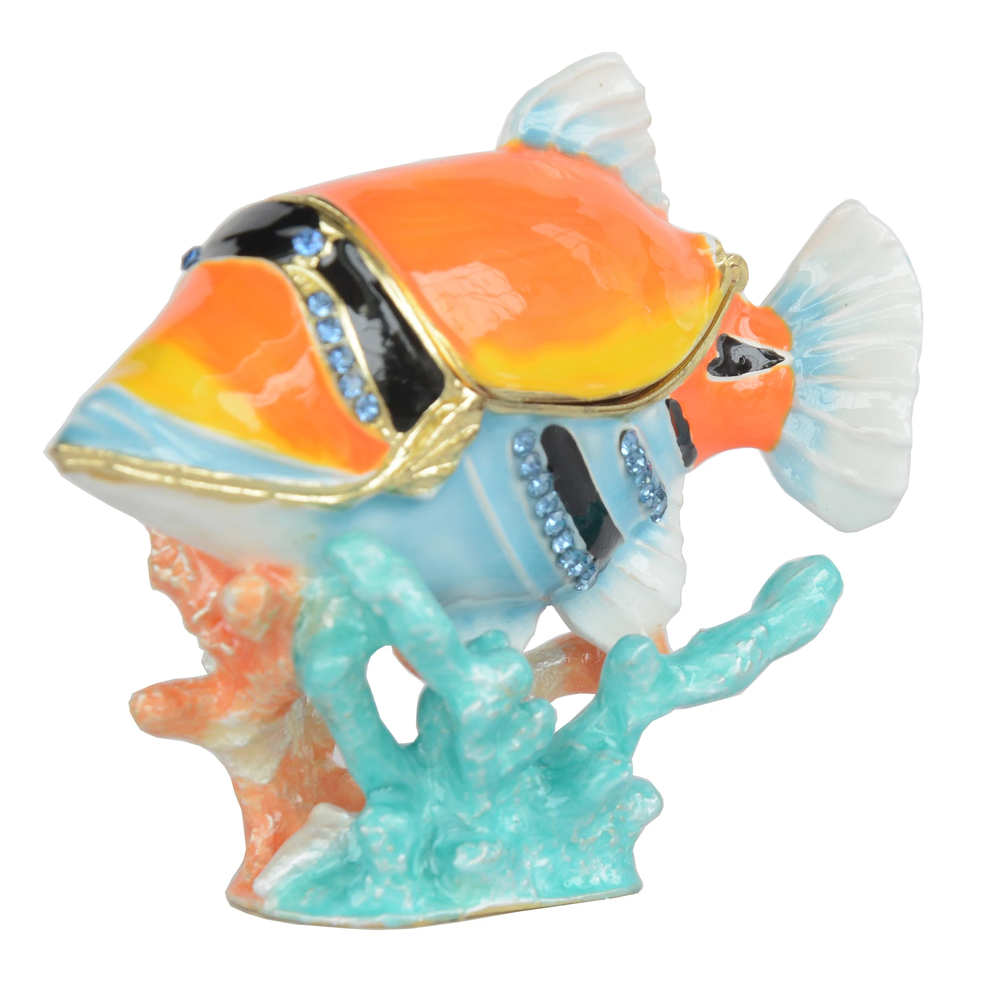 Bejeweled Enameled Triggerfish Fish Trinket Jewellery Box Nautical Home Decoration Novelty Gift Ring Earring Holder