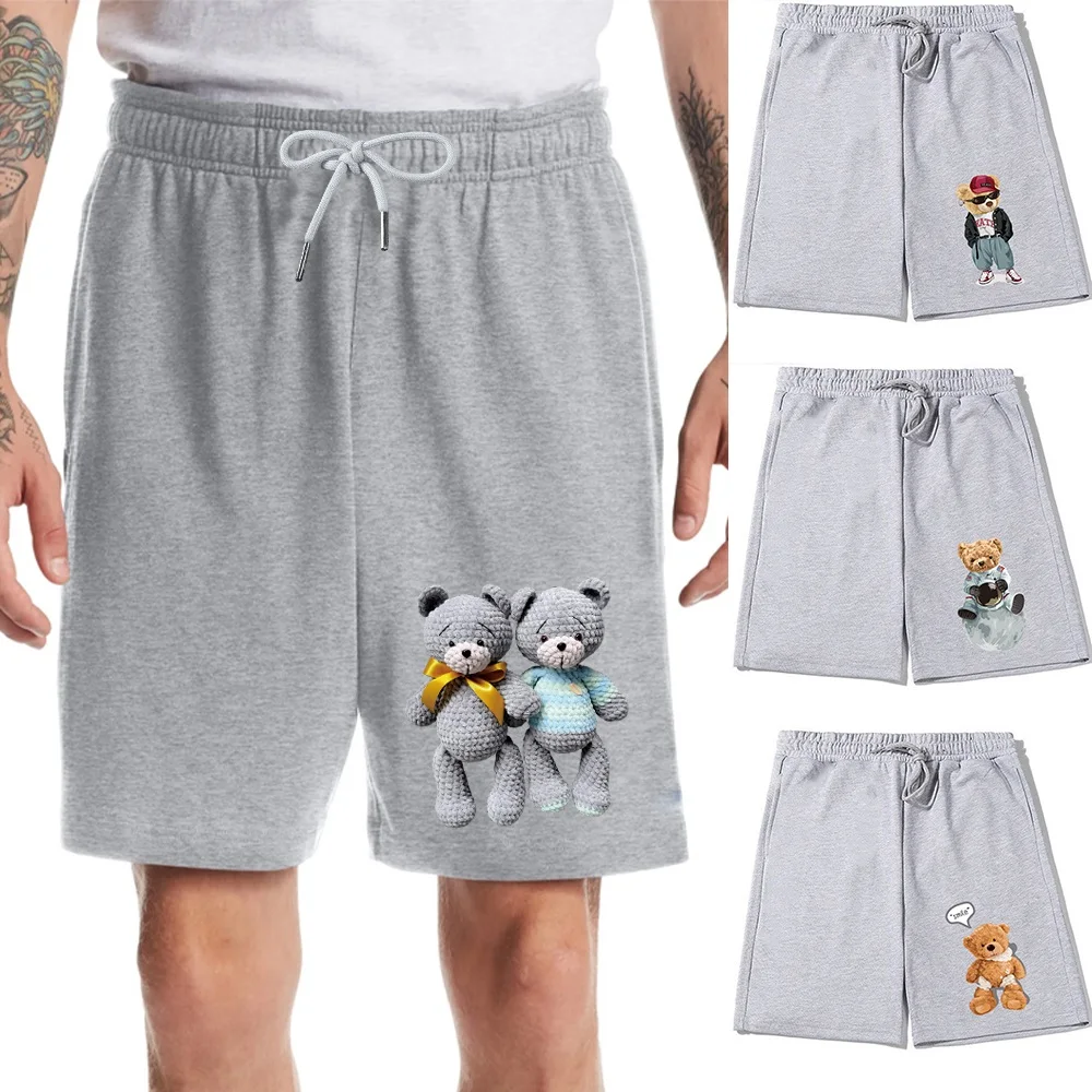 

Fashion Men's Short Pants Summer Outdoor Fitness Sports Breathable Beach Shorts Loose Elastic Waist Bear Print Drawstring Short