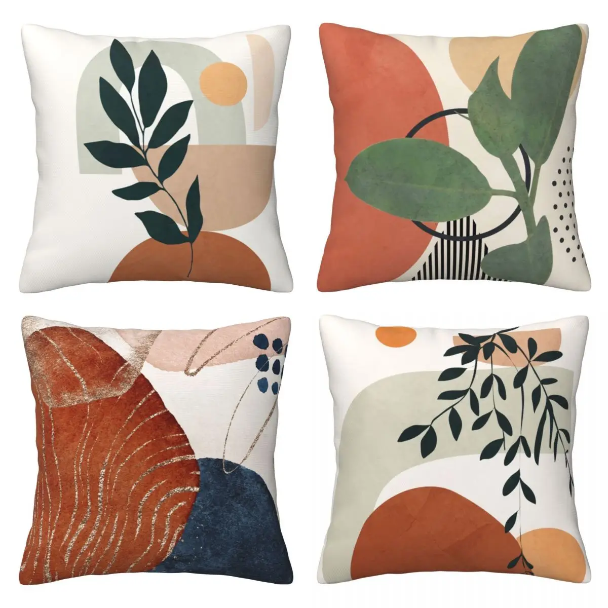 

Geometric Neutral Throw Pillow Cover Set of 4 Square Decor Home Pillow Case Printed For Sofa Protector 18 x 18 Inch