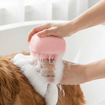 Pet Massage Brush Shampoo Dispenser Soft Silicone Brush Rubber Bristle for Dogs and Cats Shower Grooming Tool 2