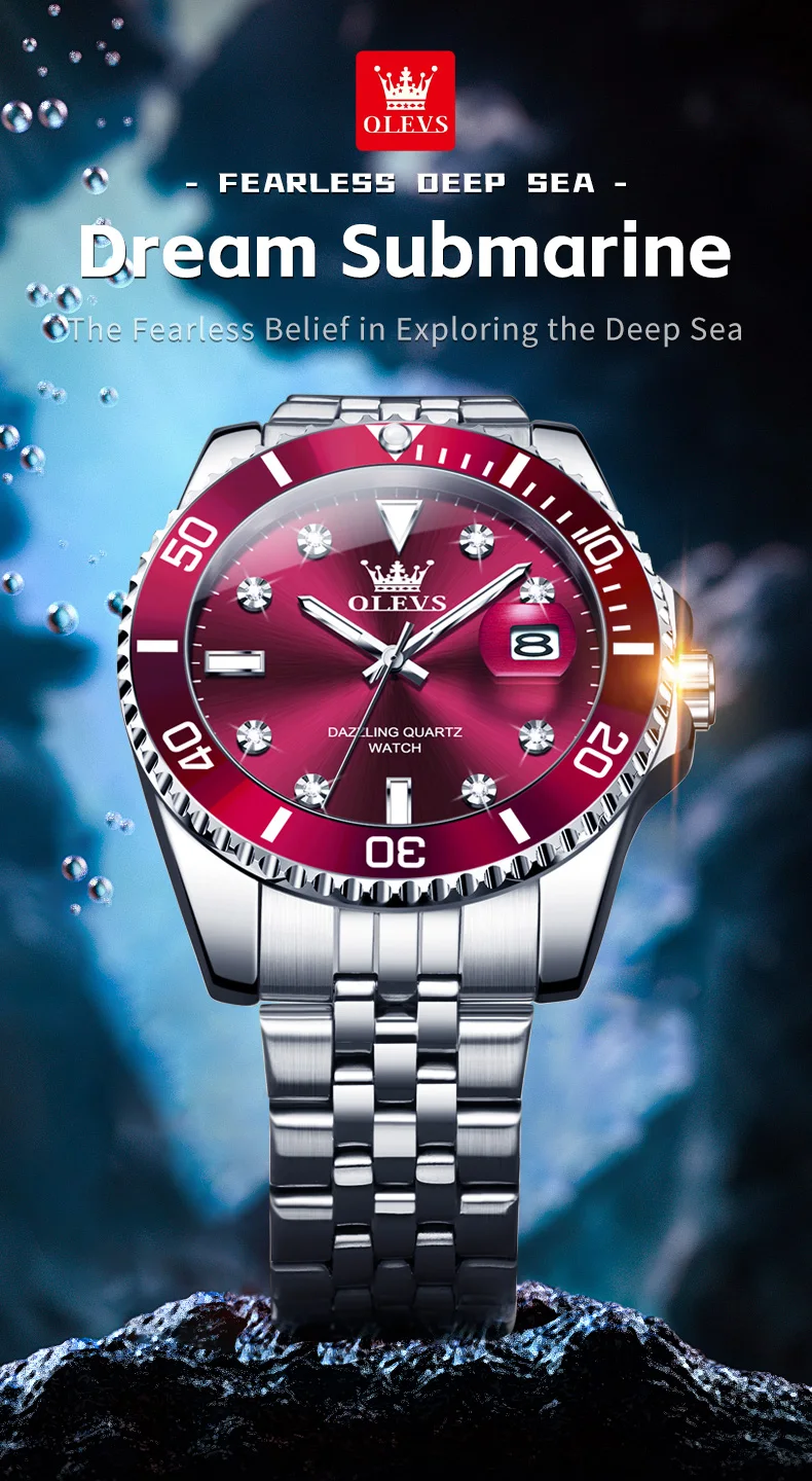 Luxury Mens Analog Quartz Watch - Submarine Series with One-Way Bezel