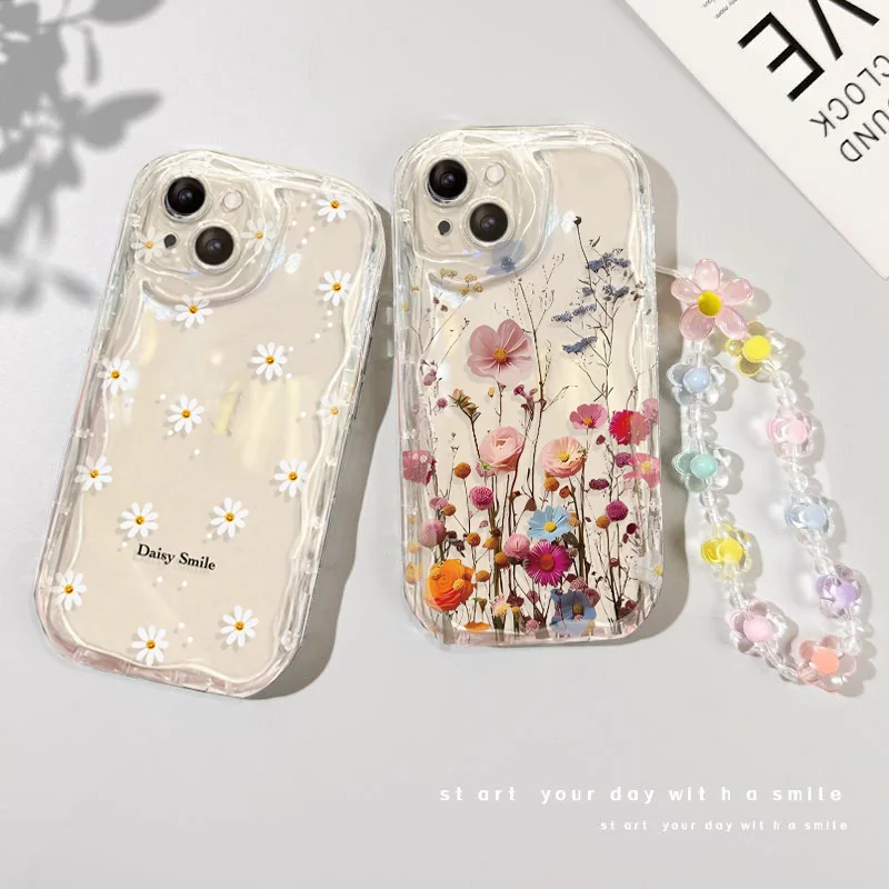 Floral Charm Bracelet Phone Case with Chain