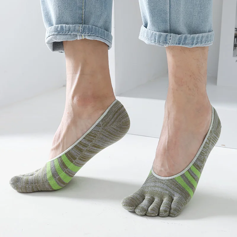 Cotton Ankle Socks 5 Pairs Summer Invisible Toe Socks Men's Colorful Stripes Thin Soft Shallow Mouth Breathable Deodorant 5 Finger