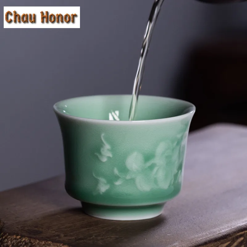 100ml Longquan Celadon Nine Peach Teacup Handmade Tea Bowl Tea Cup Set Tea-tasting Fragrance Cup Jianzhan Master Cups Drinkware