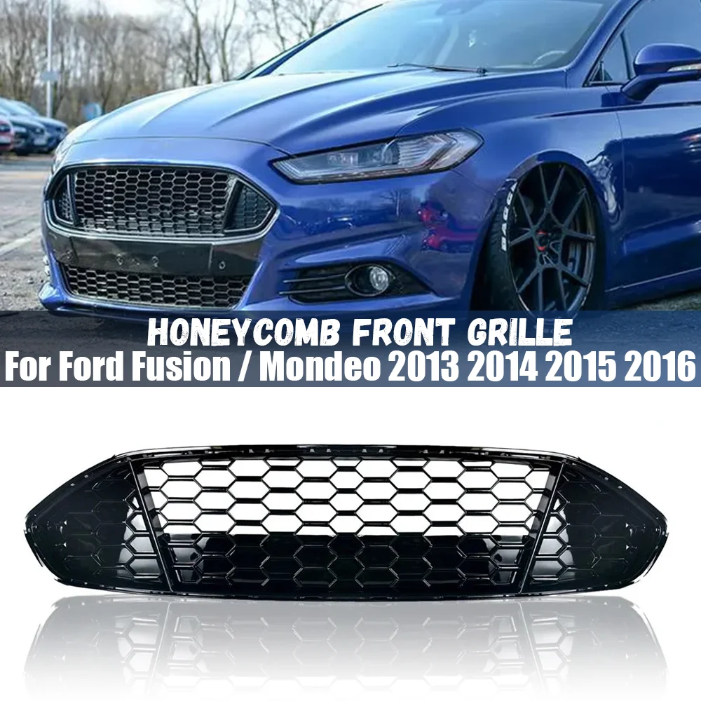 

Honeycomb Mesh Car Front Bumper Radiator Grille For Ford Fusion / Mondeo 2013 2014 2015 2016 Mesh Center Racing Grills