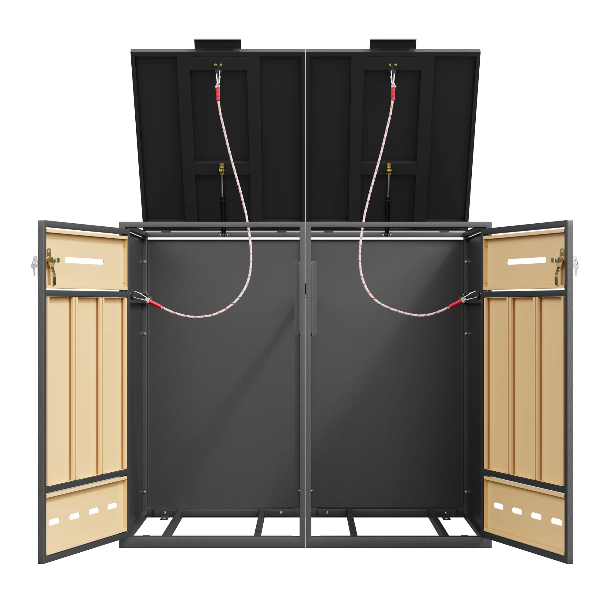 Mülltonnenaufbewahrungsbox für zwei 120-240L Behälter, mit Belüftungslöchern, Fächern, Schlössern und zwei Türen. – Detail 27