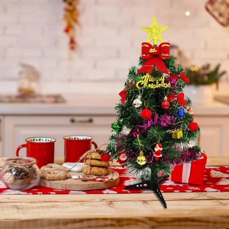 Jesus' Birthday Decoration Simulation Pine Tree, 45cm Dining Table Candlestick Window Ornaments Christmas Tree with Decorations