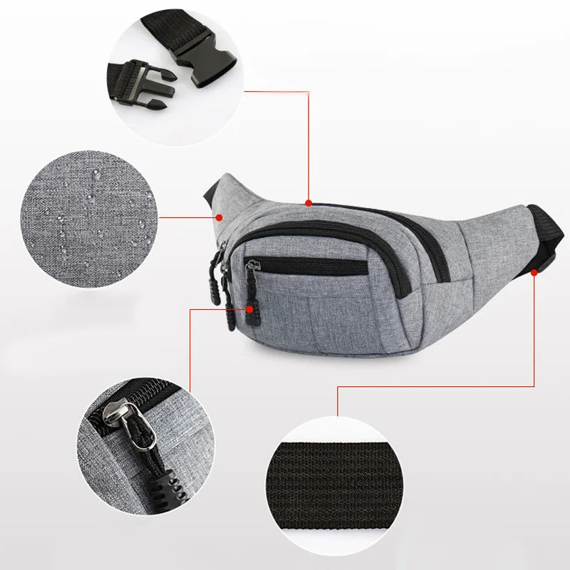 Men Women Waist Bag Waterproof Multi-pocket Zipper Open Adjustable Coin Pouch For Outdoors
