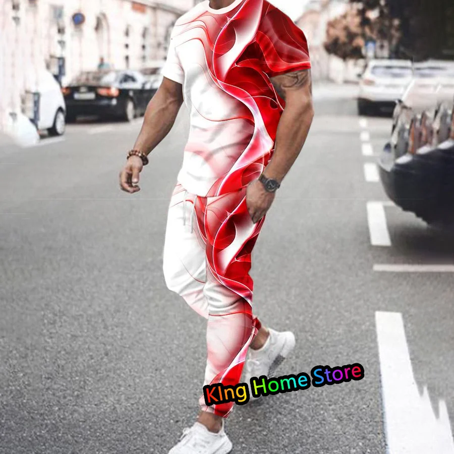 Luxury Male Clothes Outfits 3D TShirt Long Pants 2 Piece Sets Suits Fashion Men's Tracksuit Streetwear Casual Sportswear