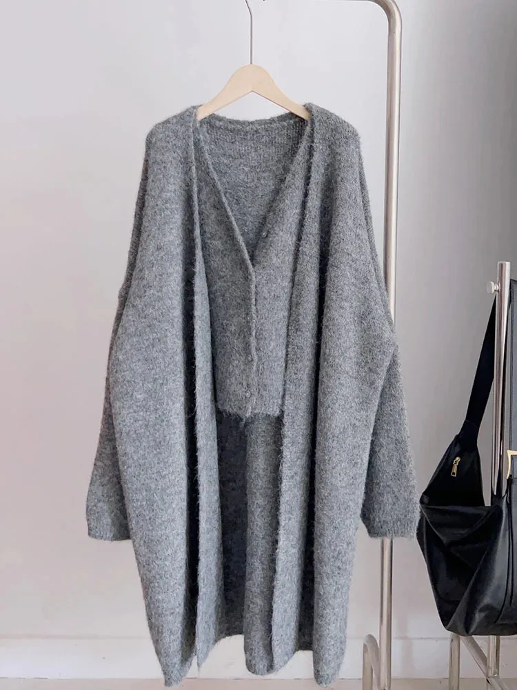 

NICEWOMEN Women Long Sleeved Loose Wool Knitted Cardigan+fashionable Knitted Vest Fashionable Sweater Jacket 2023 Autumn/winter