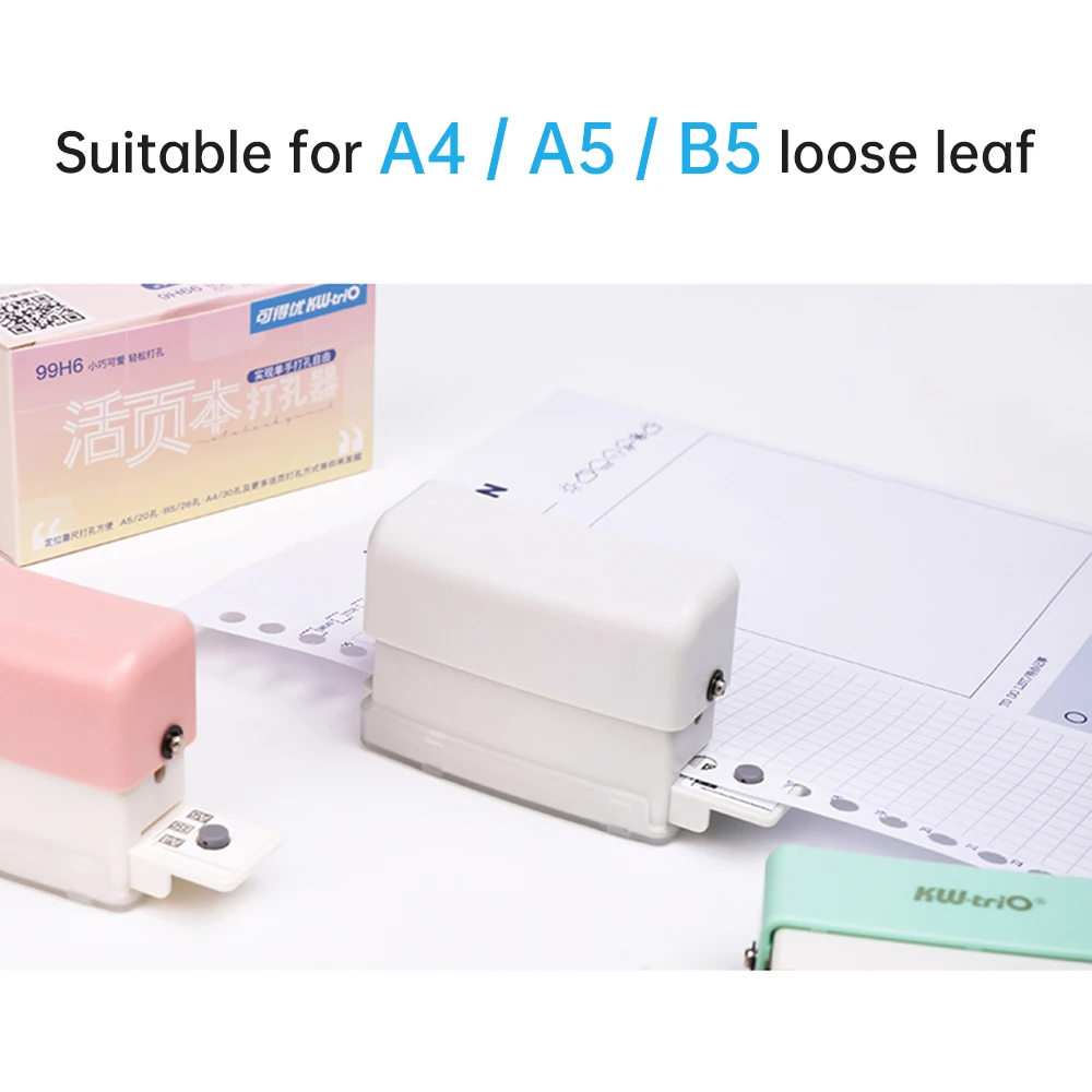 Paper Punch Hole Punching Tools Paper Craft Punch Circle Hole Punch 6-Hole Paper Punch Handheld Mini Puncher Support Multiple 20/26/30 Hole Punching 5.5mm Aperture for A4 A5 B5 Notebook