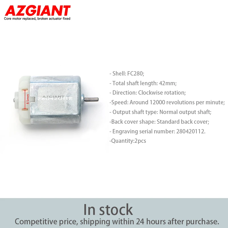 AZGIANT  2PCS  High Speed FC280 Clockwise Rotation Motor 7mm Shaft Length 12000 RPM DIY Electric Motor  Car Parts azgiant 12v