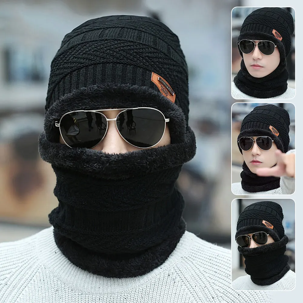 

Winter Hats Knit Cap Men And Women Velvet Hat Coral Fleece Scarf Outdoor Riding Hat Warm Thickening Plus Velvet Neck Protect Cap