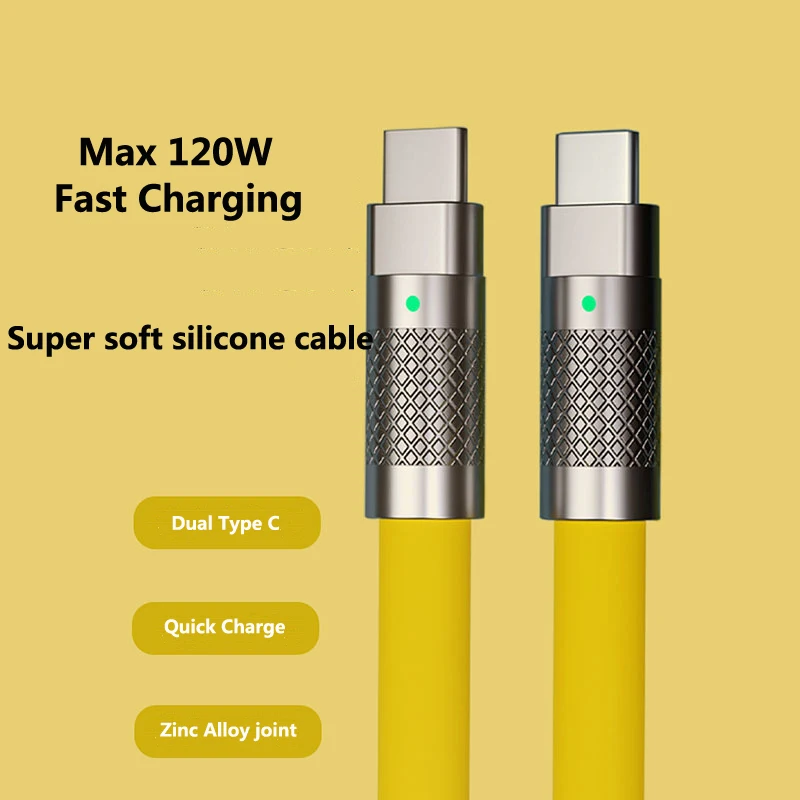 

120w 6A Super Fast Charge PD Type C To Type-c Liquid Silicone Cable Quick Charge Cord 1M Charger Wire For Xiaomi Huawei Samsung