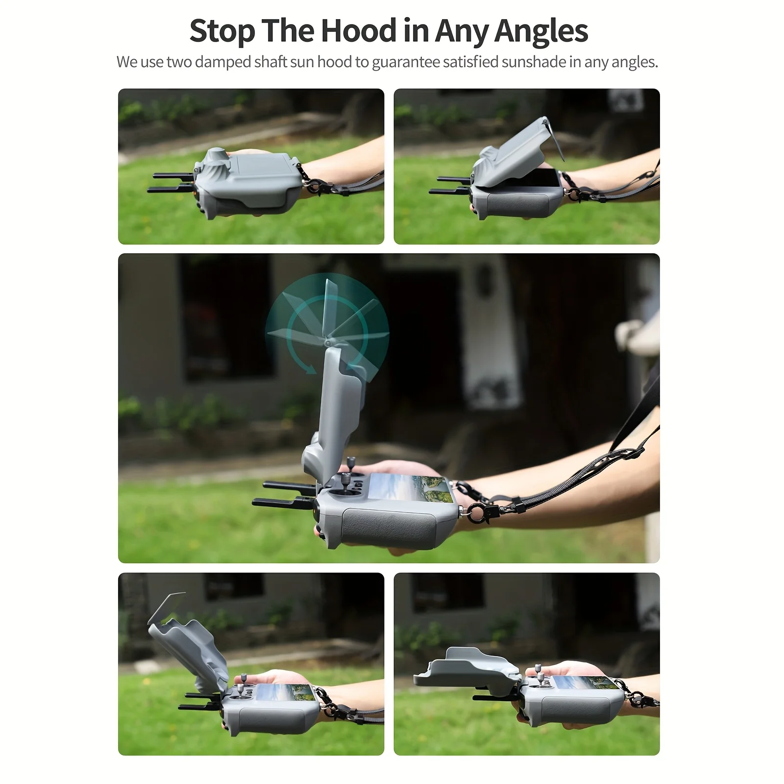 Pare-soleil et dragonne pour DJI RC2 présentés ensemble, accessoires de protection pour l'écran du drone