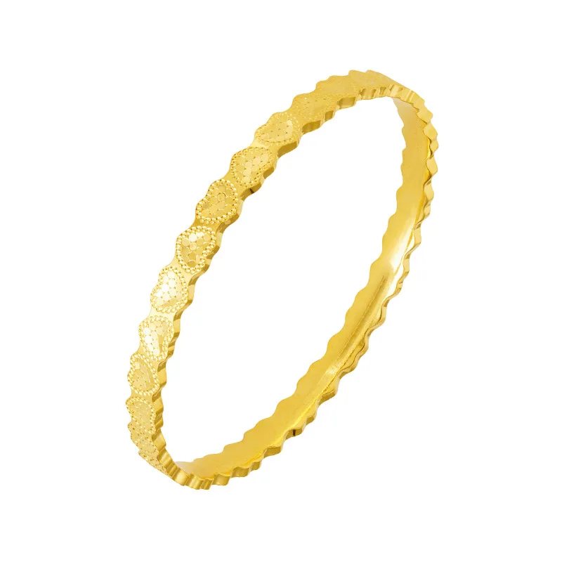 KISS&FLOWER 24KT Gold Scale Heart Bracelet For Women Shiny Bangle Fine  Jewelry Wedding Party Bride Mother Lay Girl Gift BR318