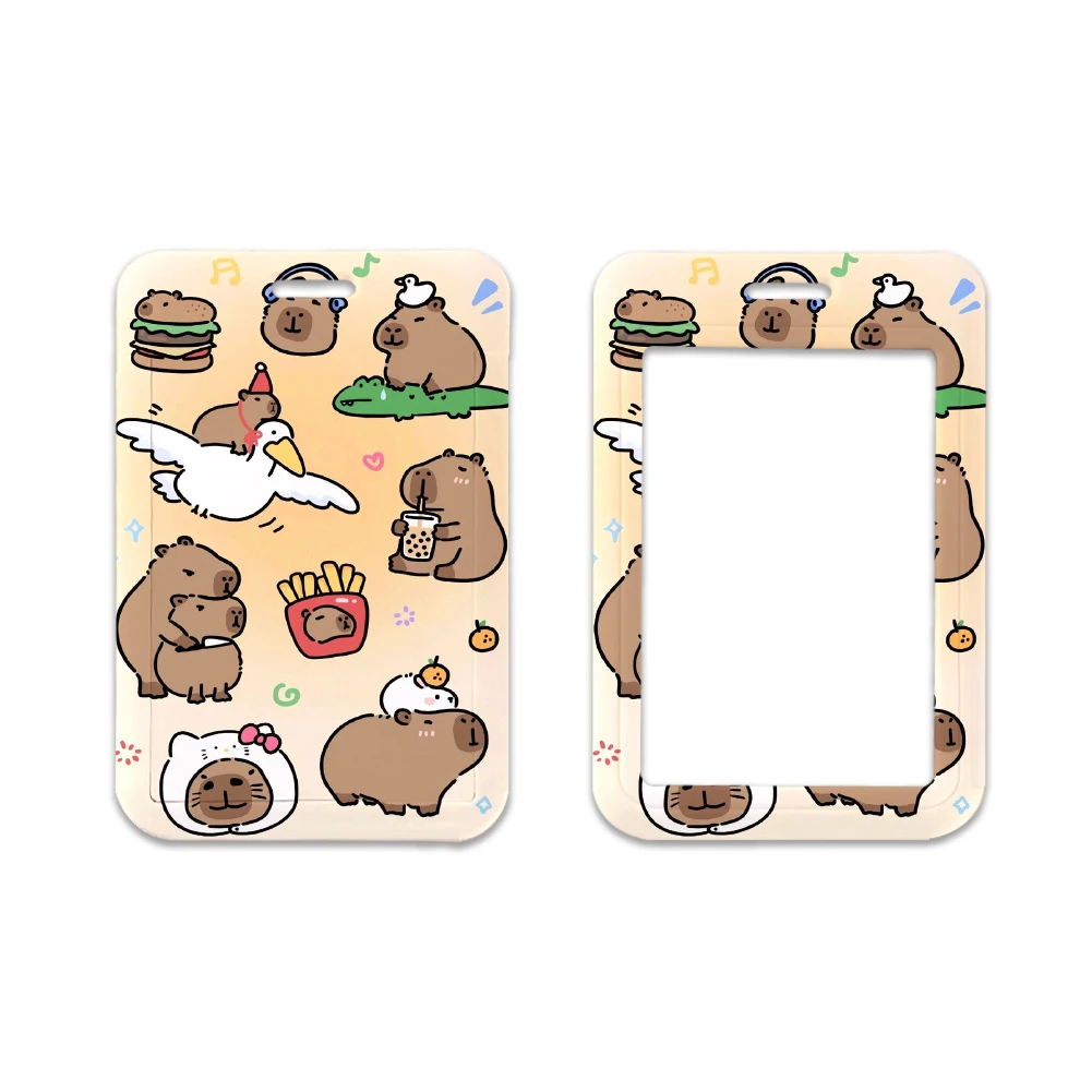 Cartoon Capybara Swimming Door Card Case Hanging Rope Badge Holder Neck Strap Business Card Small Gift card case holder