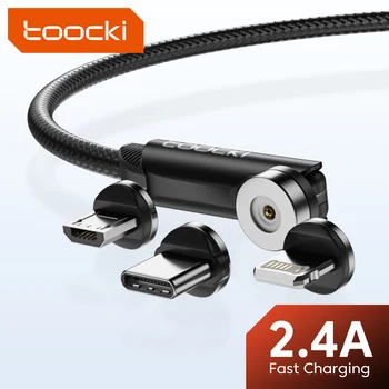 Toocki 2.4A 540 Rotate Magnetic Cable Fast Charging Micro USB Type C Cable For iPhone Xiaomi Samsung S23 Magnet USB Phones Cable