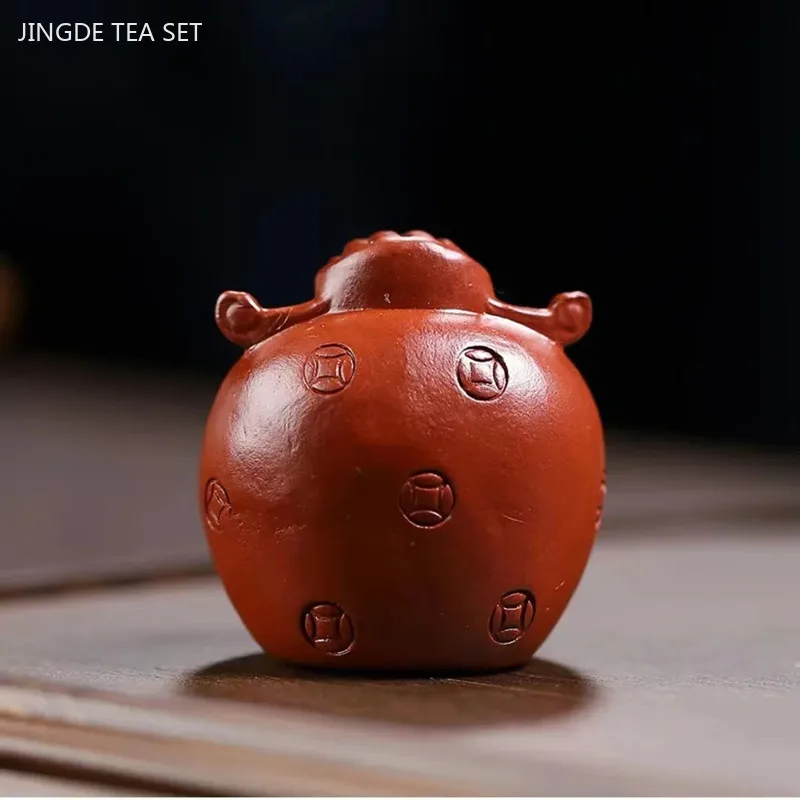 Yixing Purple Clay Tea Pet Small God of Wealth Figure Sculpture Chinese Tea Table Ornaments Desktop Feng Shui Arts