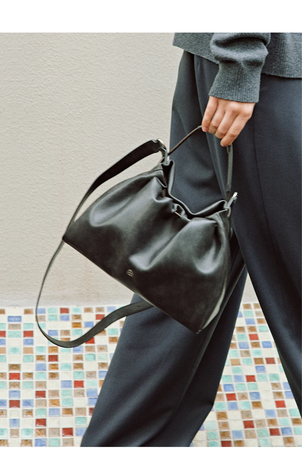 Genuine leather tote, top view