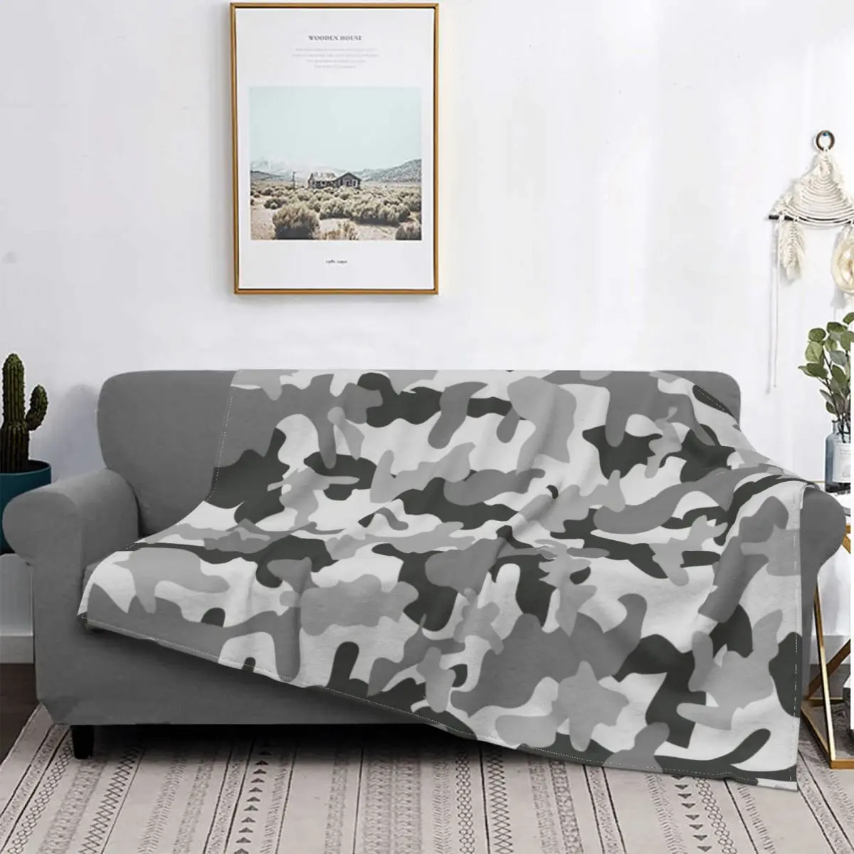 

Camo Military Gray Camo Pattern Blanket Flannel Spring/Autumn Soldier Breathable Soft Blanket Fashion Bed Car Bedding