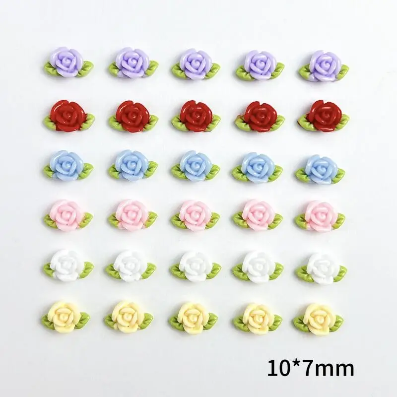 30PCS 수지 장미 네일 아트 장식 미니멀리스트 빛나는 꽃 녹색 잎 네일 매력 매니큐어 DIY 매력 공예