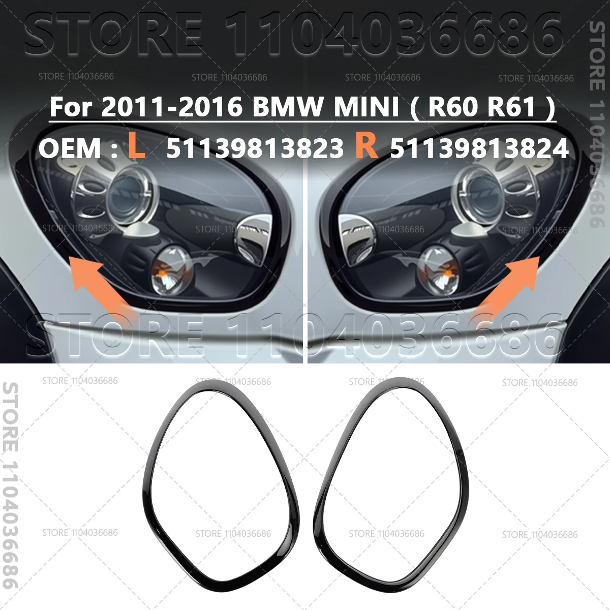 2011-2016 R60 R61 BMW 미니 쿠퍼 컨트리맨 페이스맨 헤드라이트 트림 링 베젤 51139801573/574, 51139813823/824