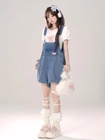 REDDACHiC Denim Blue Bunny Ears Rompers Women Star Rivets Sleeveless Wide Leg Solid Casual Overall Shorts Jumpsuit Streetwear - Image 4
