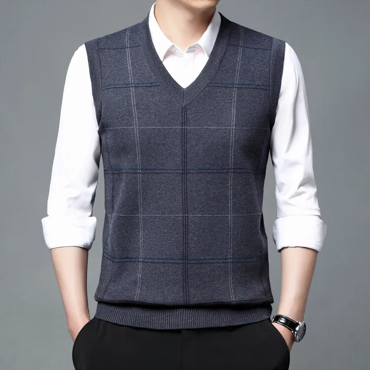 Mens V-Neck Sleeveless Vest Classic Business Gentleman Knitwear Knitted Waistcoat Sweater Tank Tops Men Sweater Vests Mens Knitted Vest