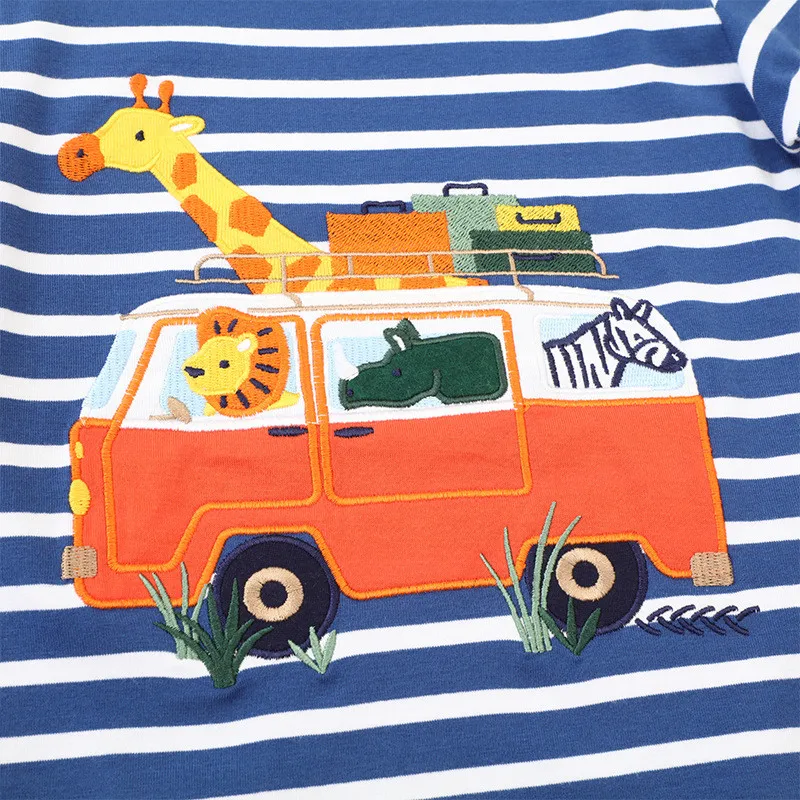 Jumping Meters 2-7T New Arrival Striped Animals Embroidery Boys Tshirts Autumn Winter Children's Clothes Long Sleeve Kids Tops 5