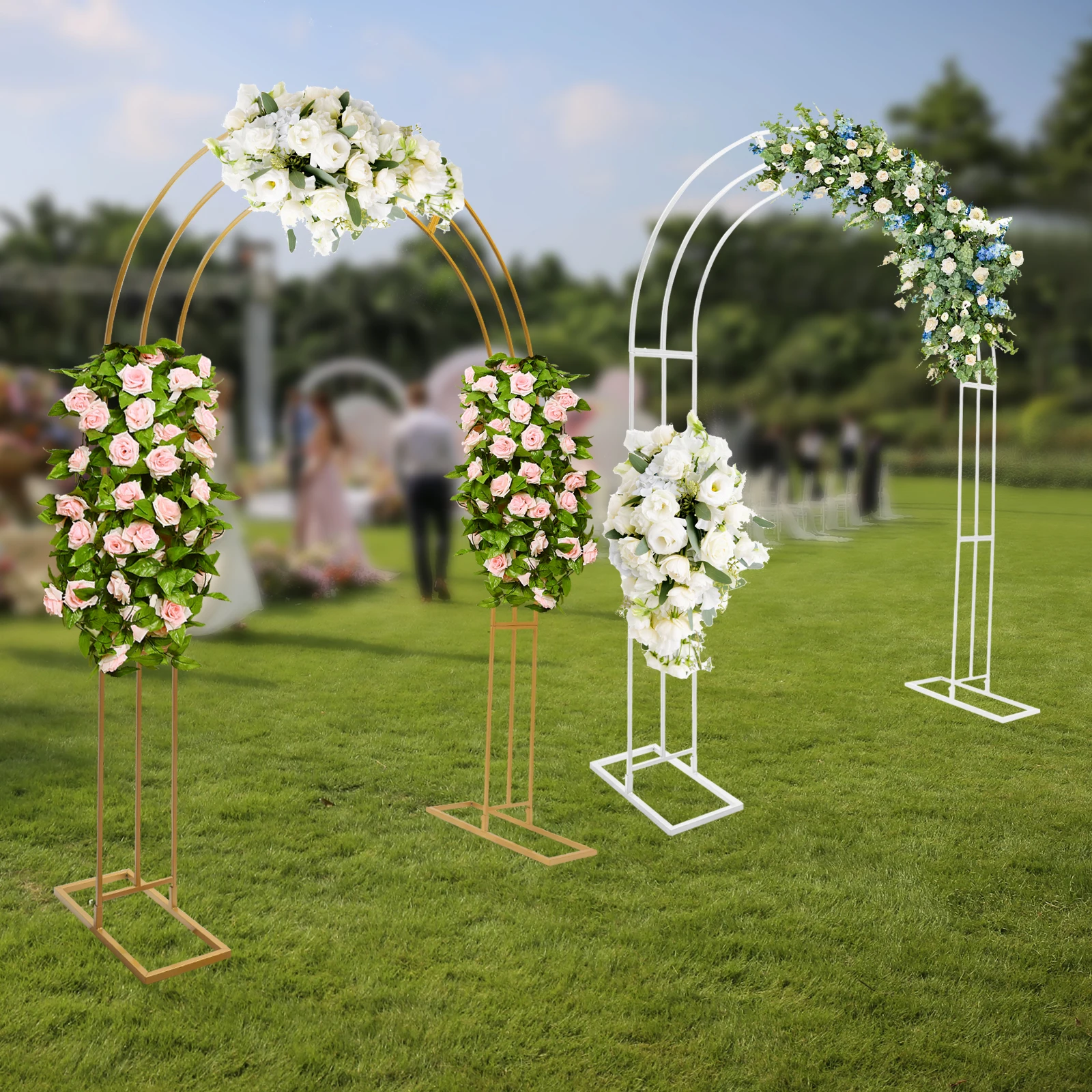 Romantic Wedding Garden Arch Balloon Archway Decoration Stand Climbing Flower Plant Arch-shaped Rack White/Gold 3 Layers