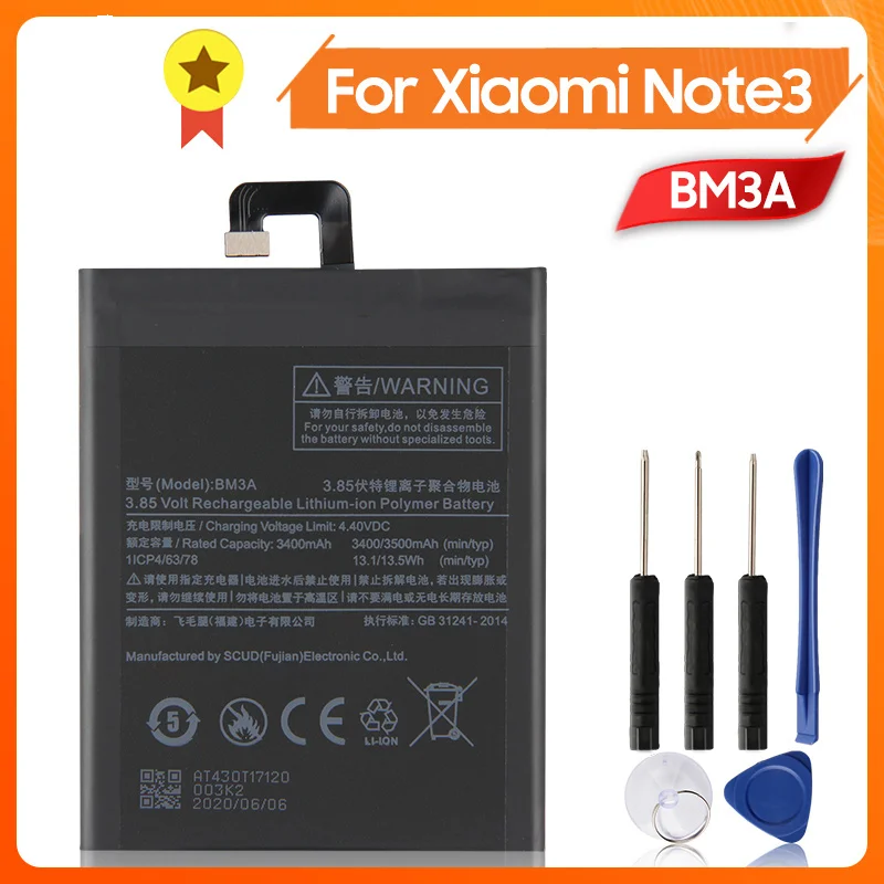 

Аккумулятор для телефона BM3A для Xiao mi Note3 Note 3 BM3A Емкость 3400 мАч сменный аккумулятор + инструмент для батарей