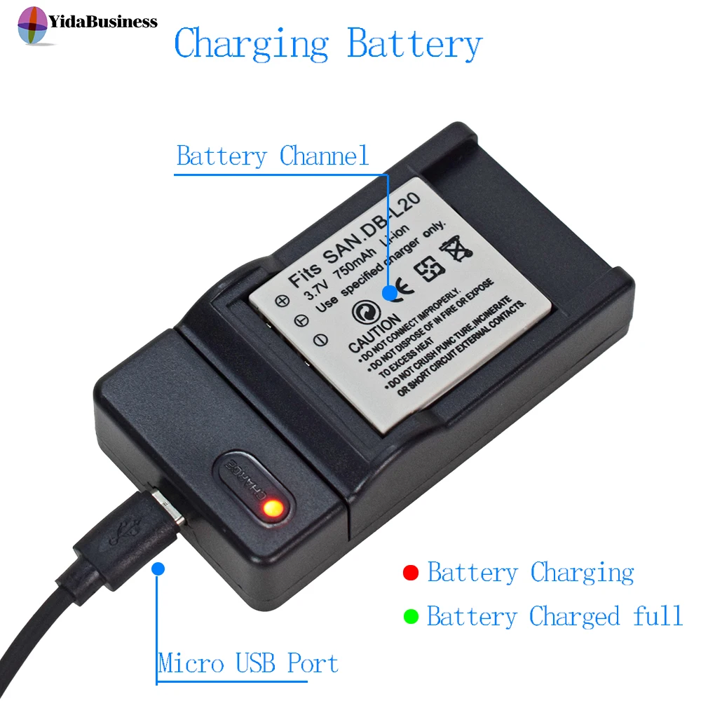 Quality Battery for Sanyo Typ DB-L20 - 750 mAh - 3,7 V - Li-Ion
