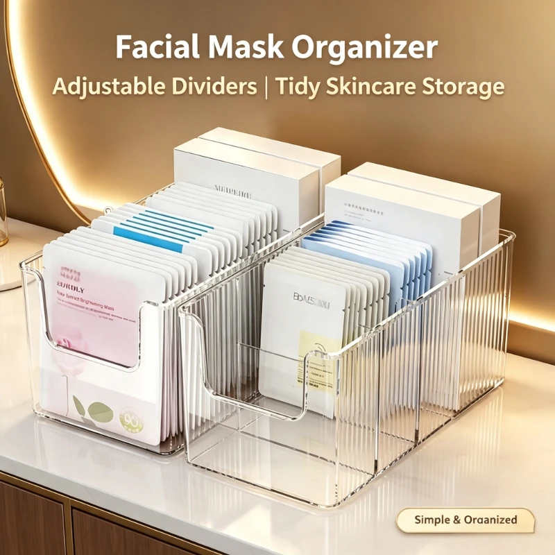 Clear Acrylic Storage Bin with Removable Divider Facial Sheet Mask