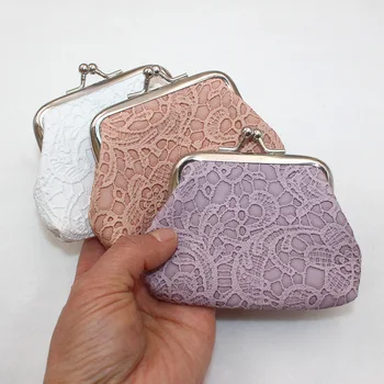 Portafoglio Piccolo Retrò in PU con Pizzo Goffrato, Mini Pochette Portamonete, Organizer per Cavi Dati, Borsellino Portatile da Donna/Ragazza