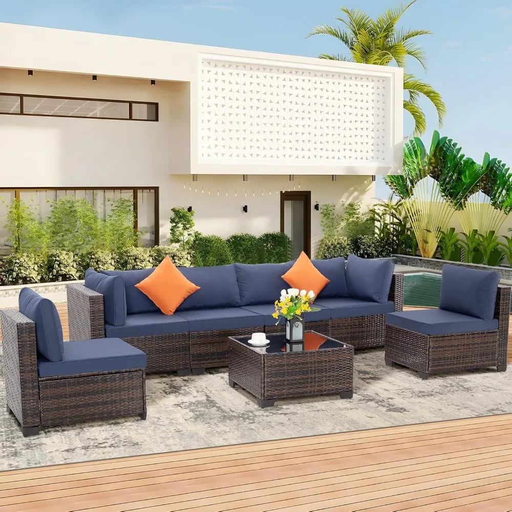 Wicker Sectional Sofa Set Rattan Modular Patio Conversation Sets with Cushions Couch Set & Coffee Table for Outside Garden 2