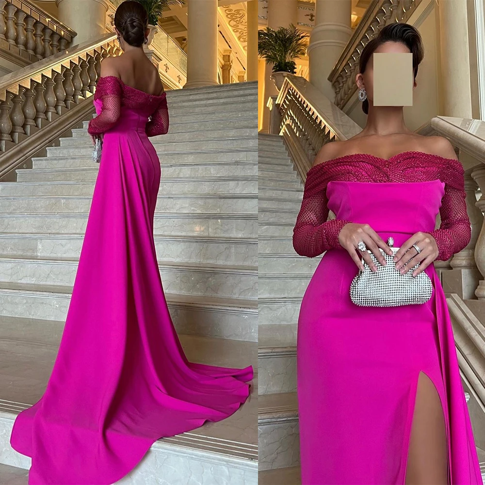 

Prom Dresses Exquisite Bateall A-line Celebrity Dresses Hugging Tulle Sequin Split Skirt Satin Formal Occasion Evening Gowns