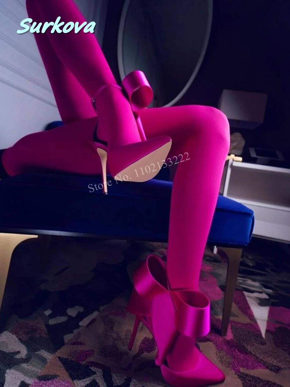 

Rose Red Bowknot Stiletto Sandals Women Summer Solid Pointed Toe Fashion High Quality Daily Party Dress Sexy Shoes Free Shipping