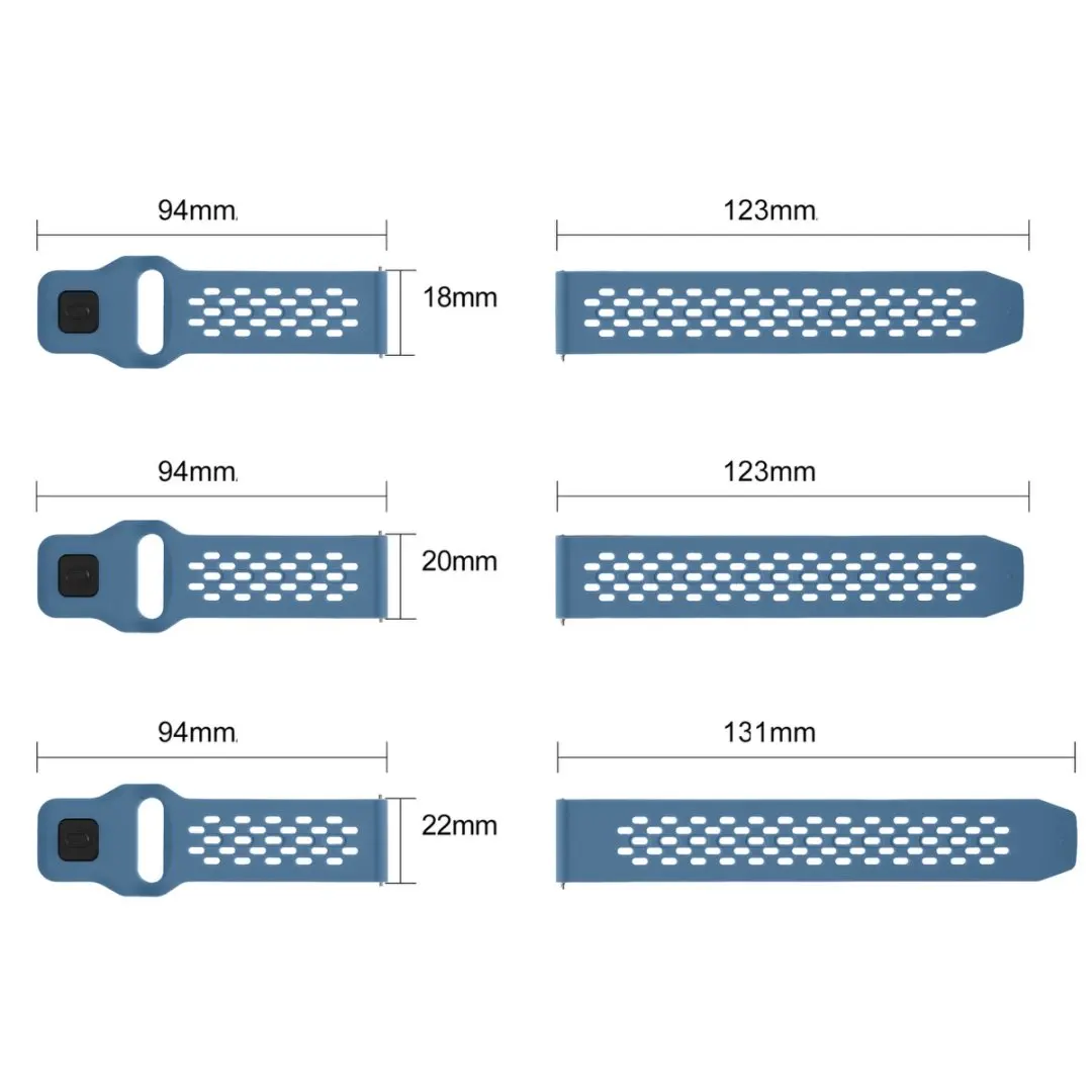 Breathable Silicone Watch Wristband with 20-22mm Adjustable Strap